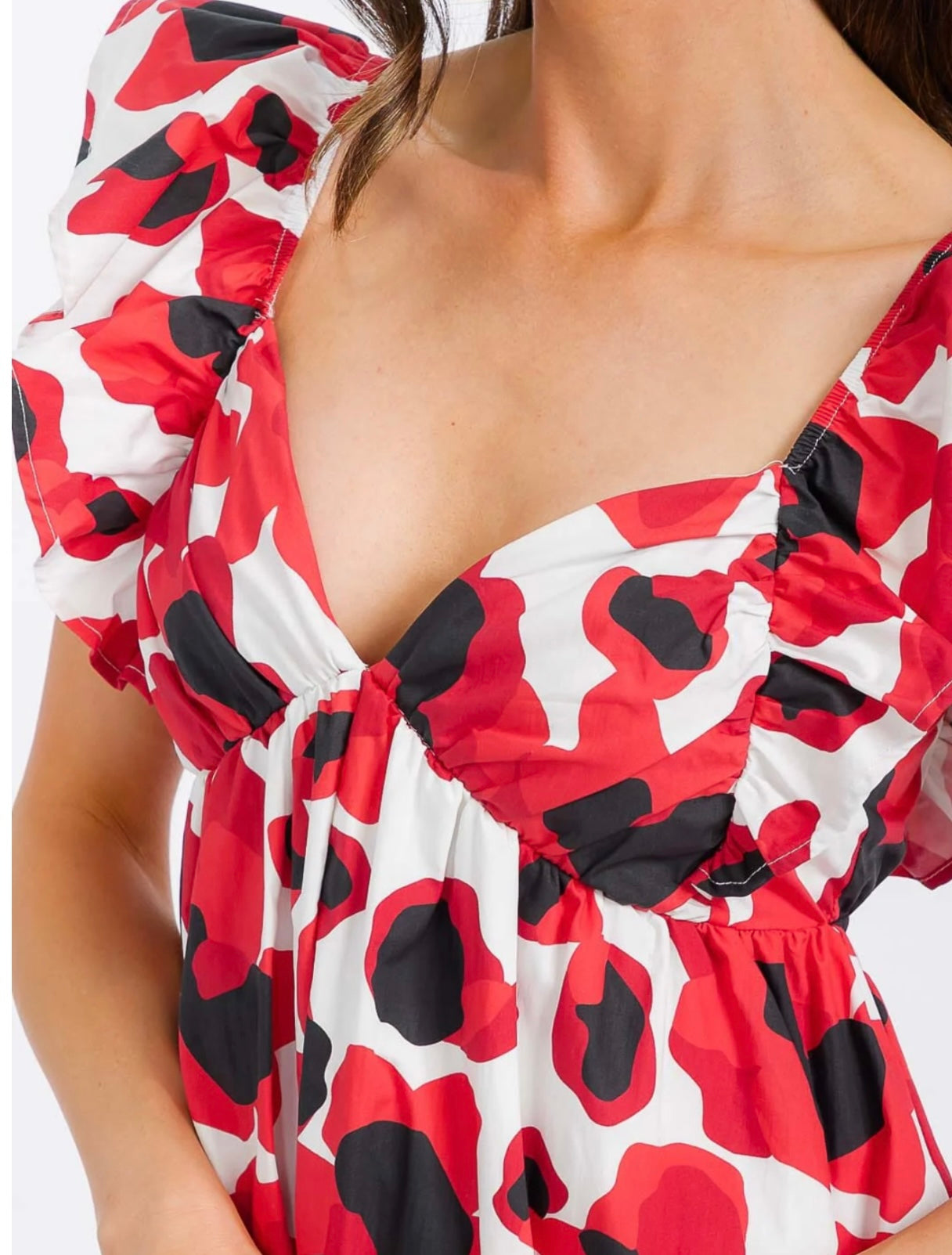 WOMEN'S RUFFLE SLEEVE ELASTIC WAIST OPEN BACK MULTI PRINT ROMPER