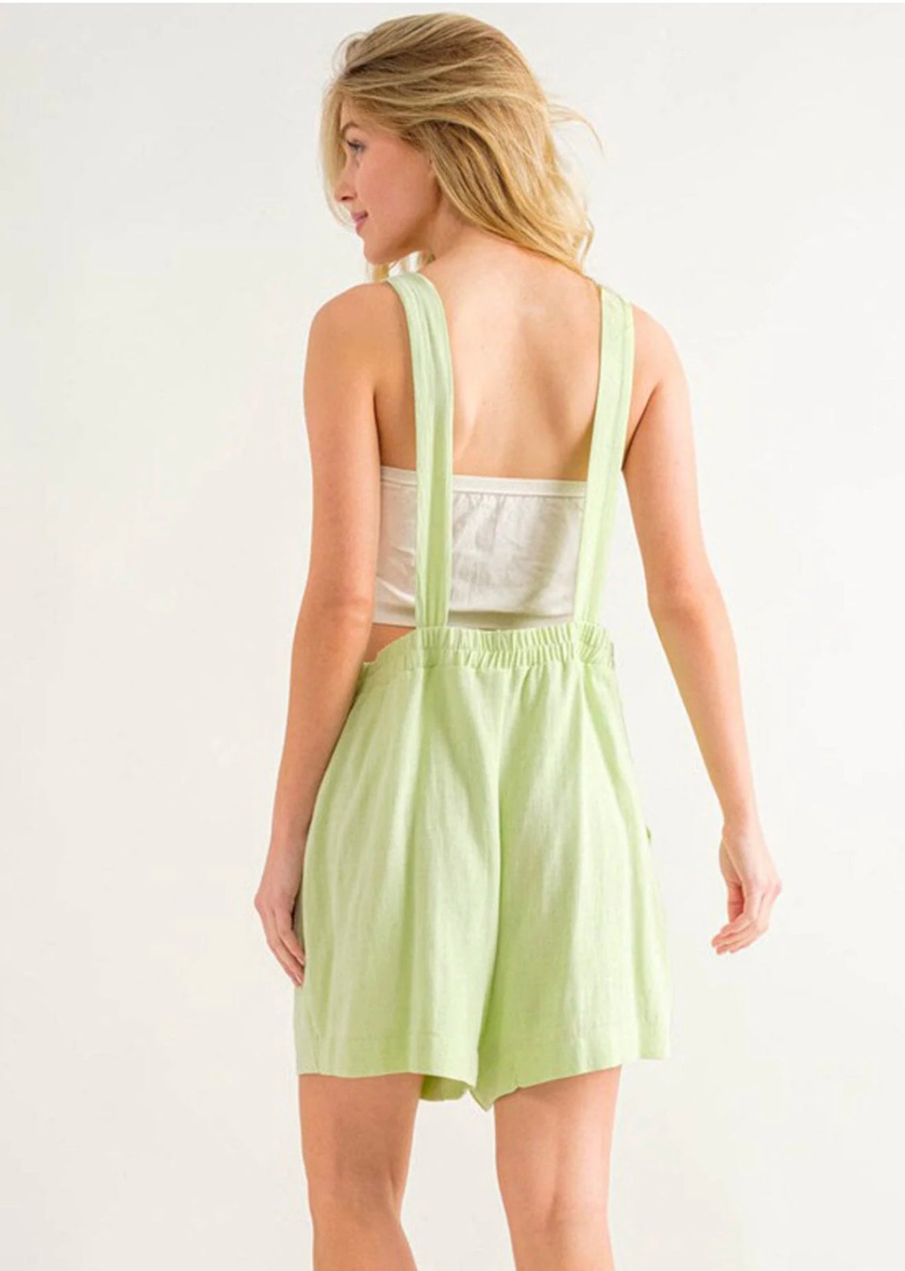 WOMEN'S SLEEVELESS FRONT POCKET LINEN OVERALL ROMPER