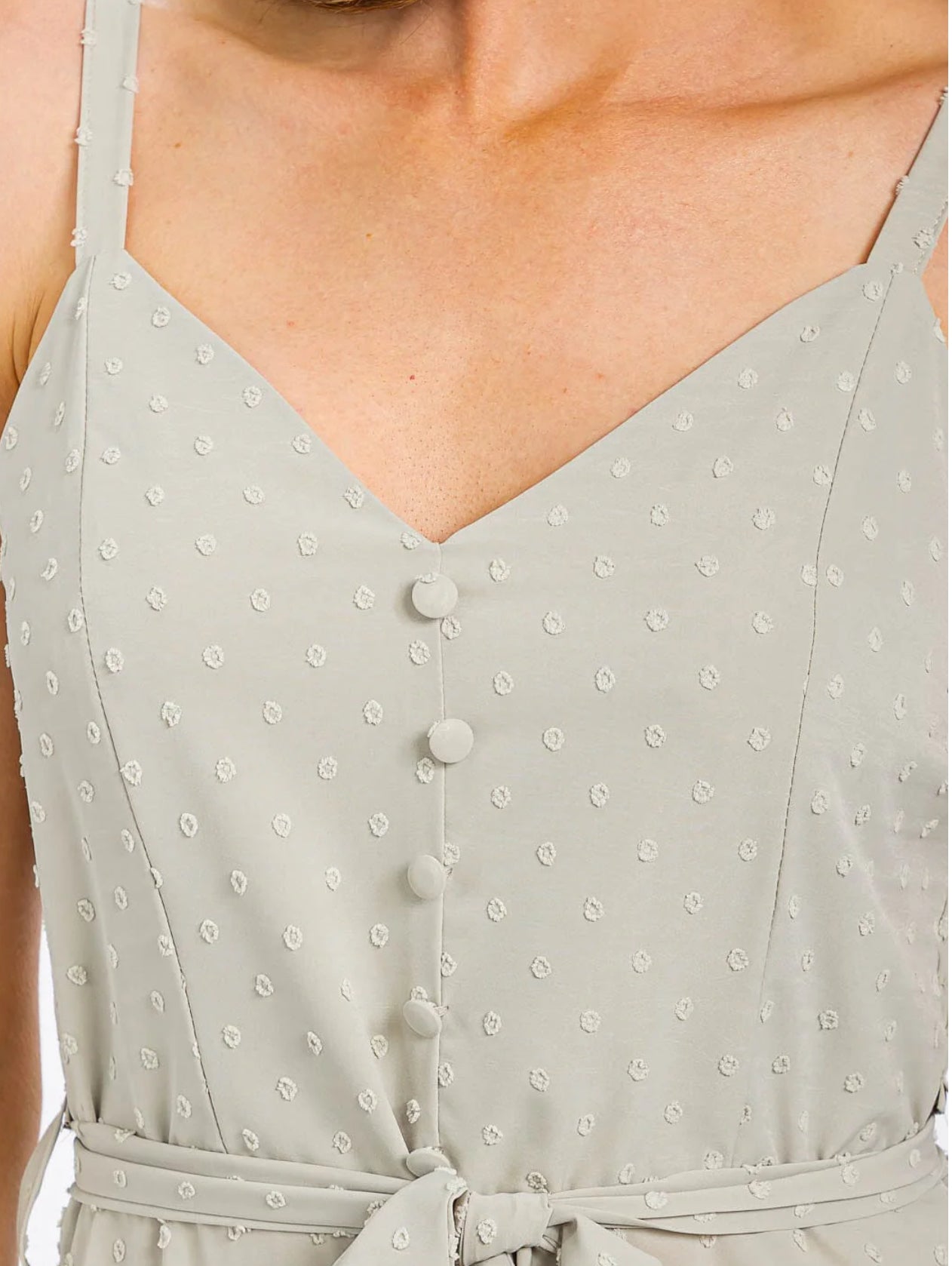 WOMEN'S SLEEVELESS V-NECK SELF TIE SWISS DOTS MAXI DRESS