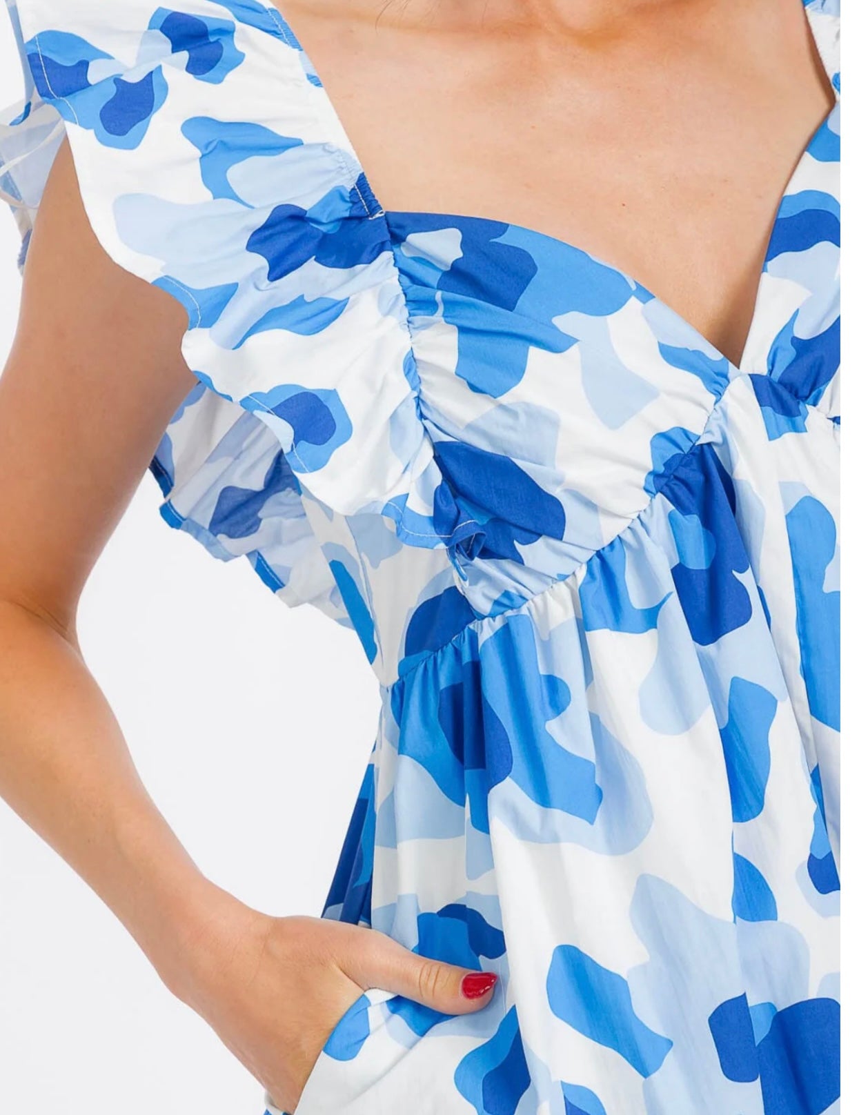 WOMEN'S RUFFLE SLEEVE ELASTIC WAIST OPEN BACK MULTI PRINT ROMPER