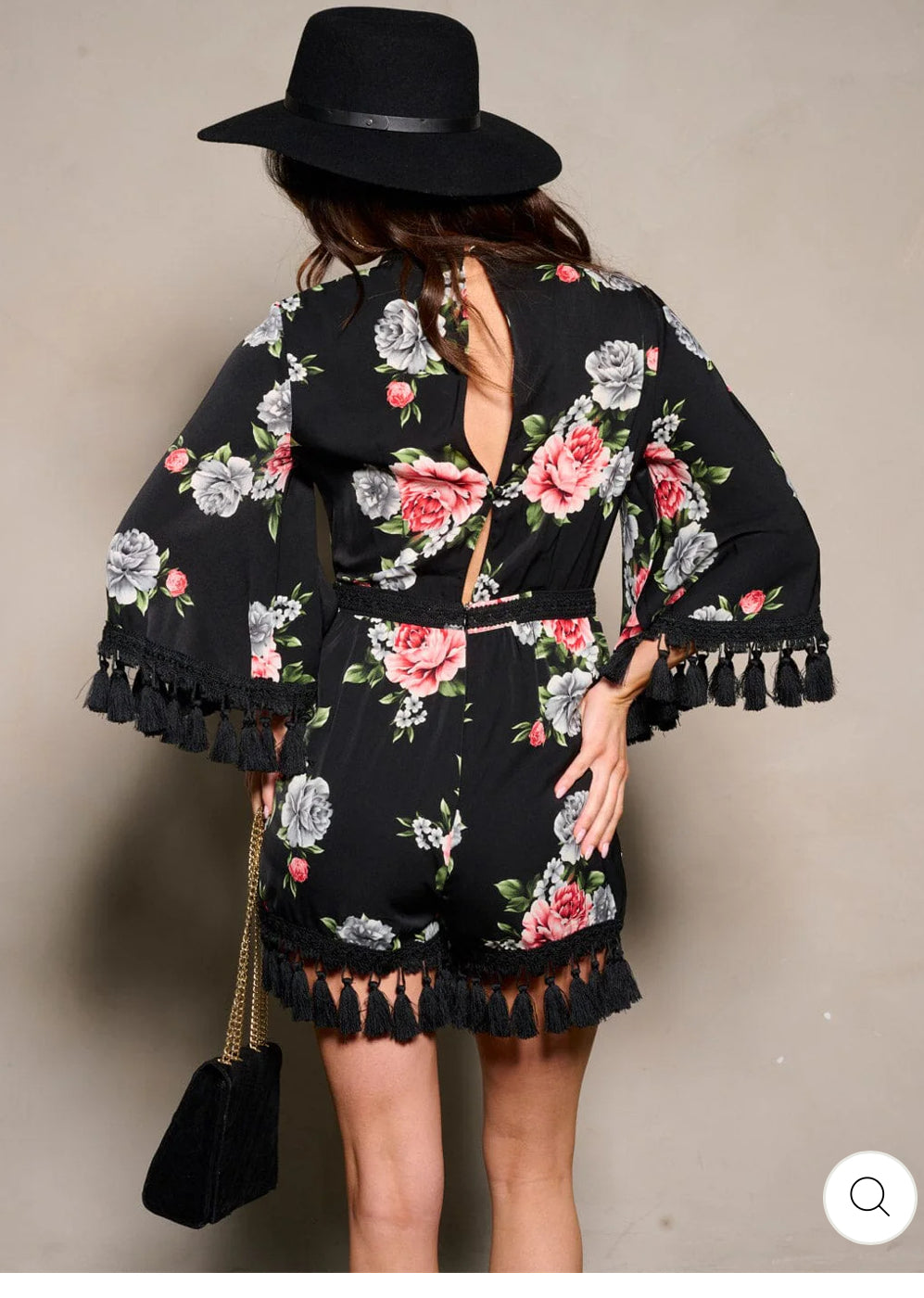 WOMEN'S OPEN BACK TASSEL FLORAL ROMPER