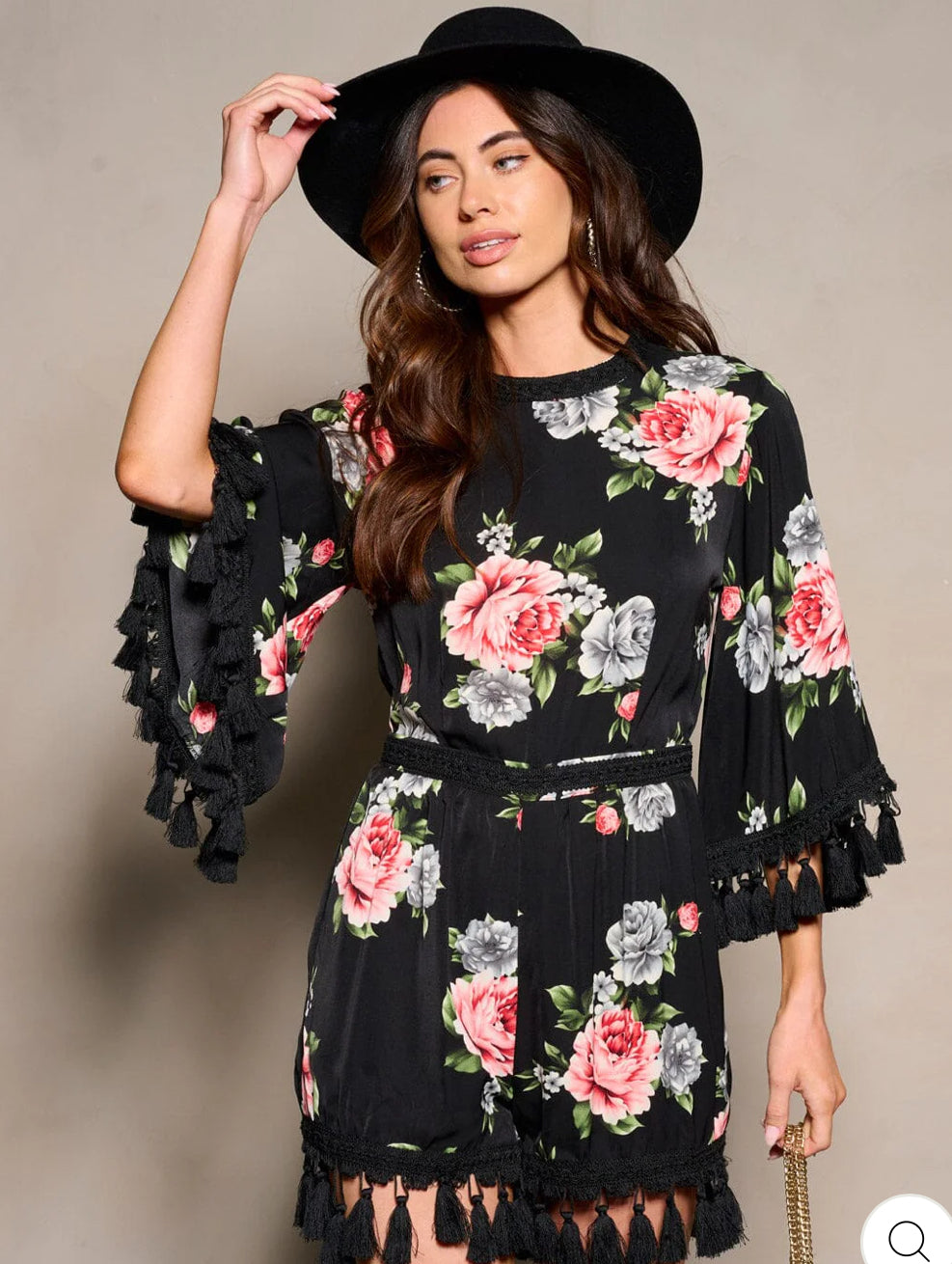 WOMEN'S OPEN BACK TASSEL FLORAL ROMPER