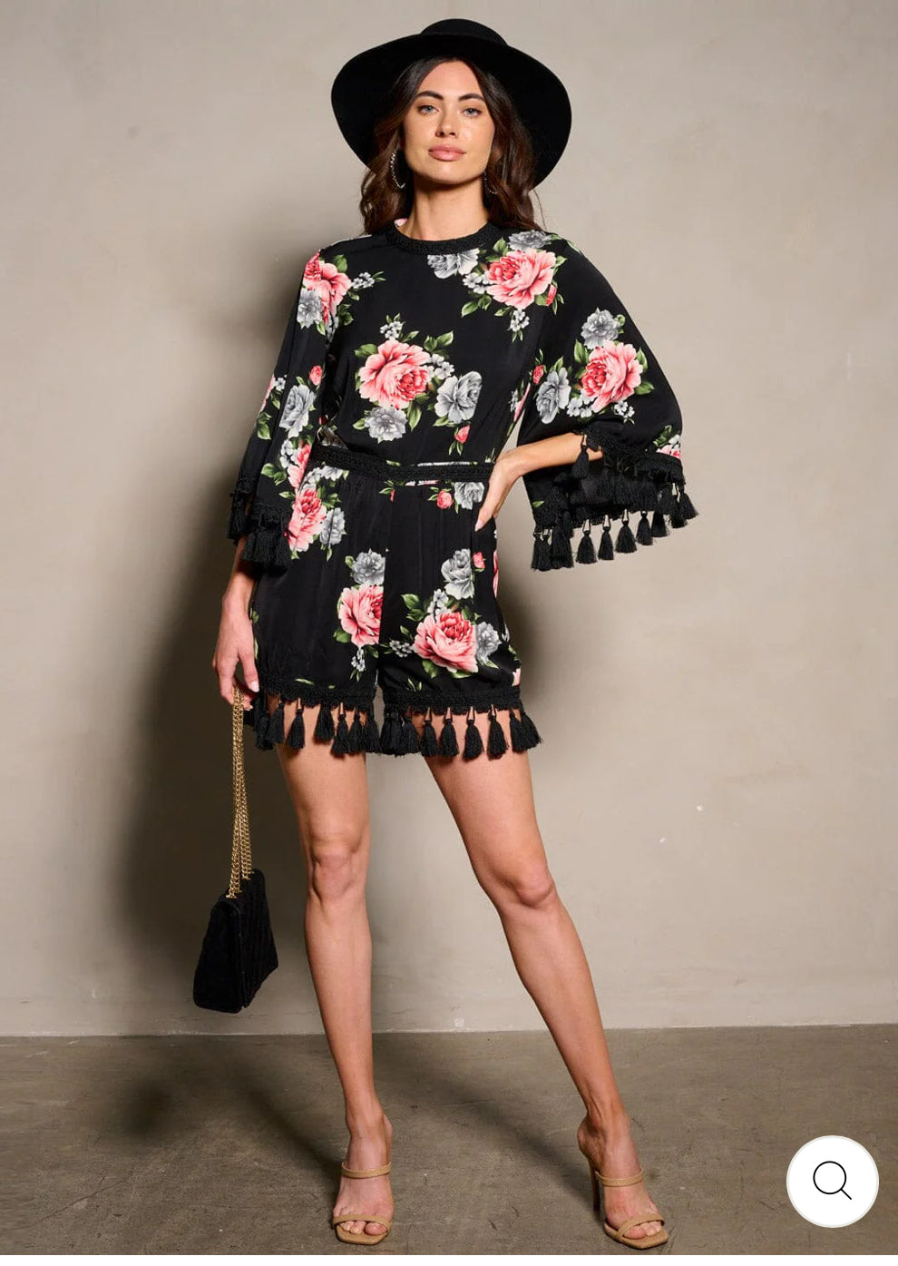 WOMEN'S OPEN BACK TASSEL FLORAL ROMPER